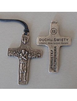 Krzyżyk Św. Franciszka 7,5cm+rzemyk/srebrol
